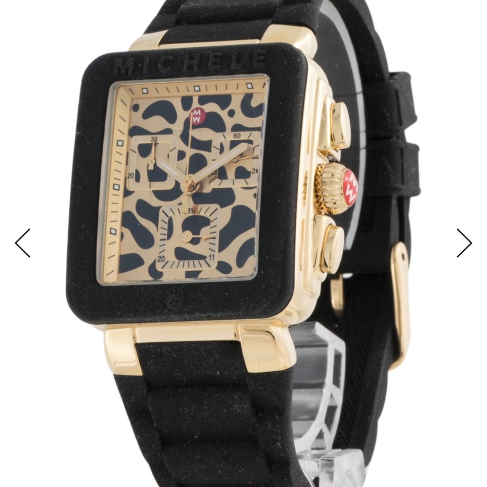 Michele Black and Gold Leopard-Pattern Jelly Watch — Park Collection